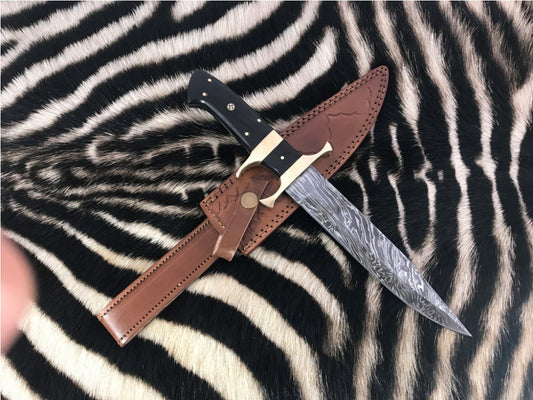|NB KNIVES| CUSTOM HANDMADE DAMASCUS STEEL HUNTING KNIFE WITH LEATHER SHEATH