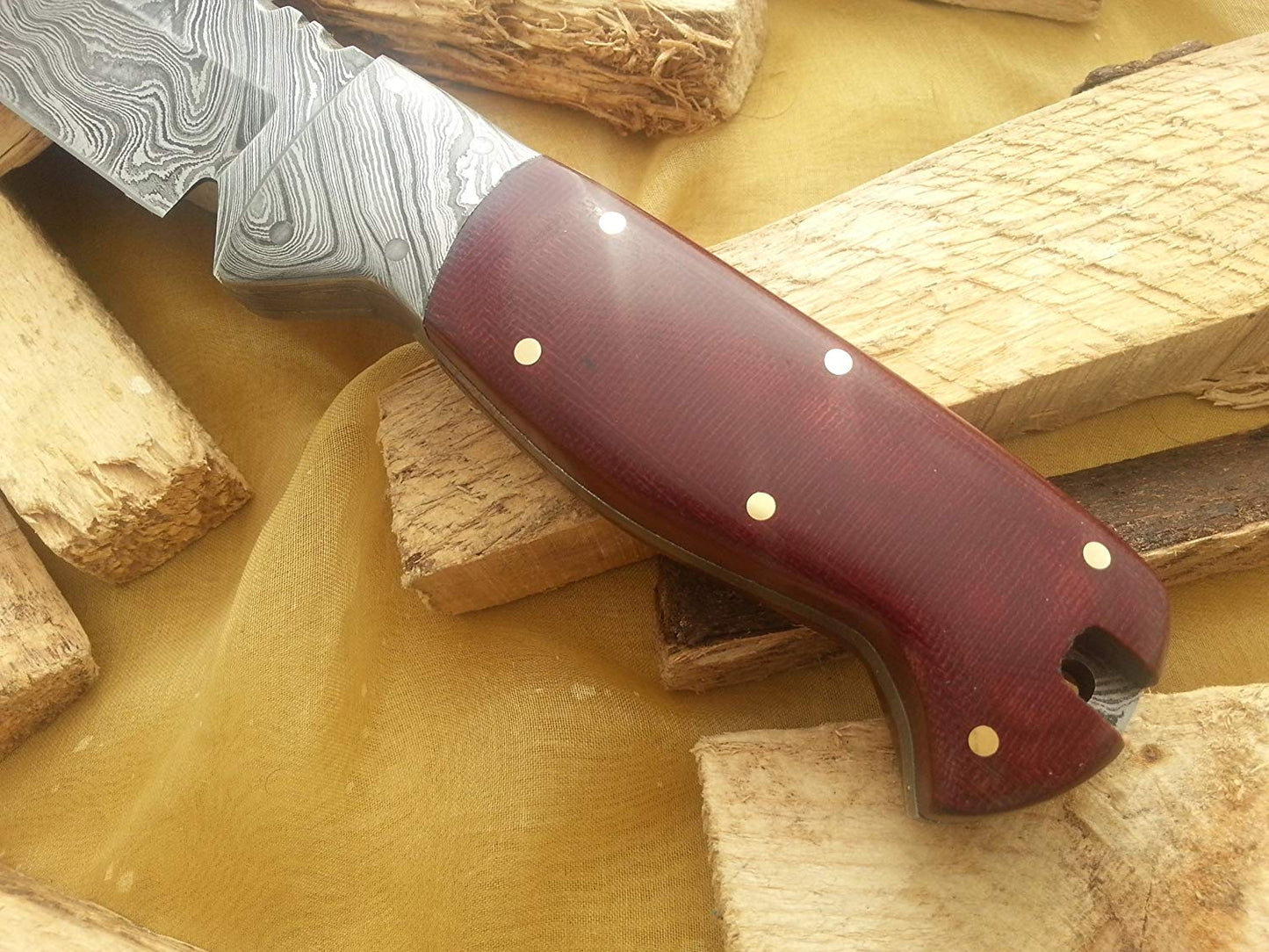 CUSTOM HANDMADE DAMASCUS HUNTING KNIFE HANDLE MICARTA
