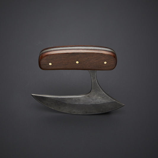 CUSTOM HANDMADE DAMASCUS ULU KNIFE WITH LEATHER SHEATH