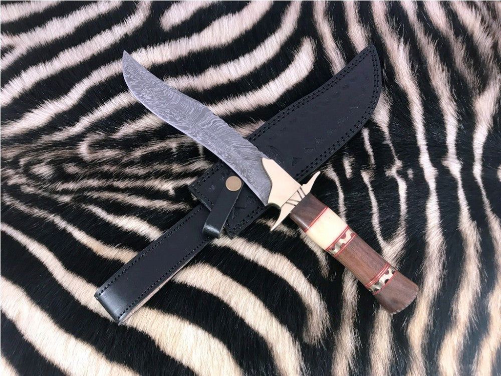 |NB KNIVES| CUSTOM HANDMADE DAMASCUS STEEL HUNTING KNIFE WITH LEATHER SHEATH