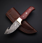 Custom Made Damascus Steel Gut Hook hunting Knife + Pouch