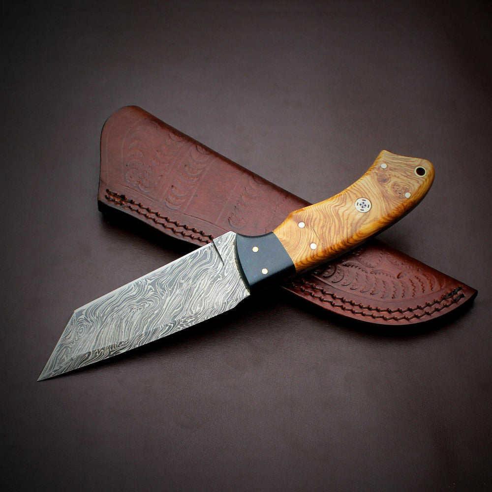 |NB KNIVES| CUSTOM HANDMADE DAMSCUS TANTO BLADE KNIFE Handle: wood with Micarta
