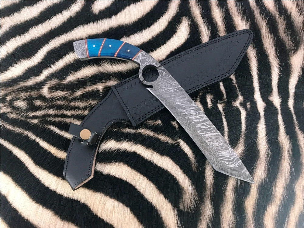 |NB KNIVES| CUSTOM HANDMADE DAMASCUS STEEL HUNTING KNIFE WITH LEATHER SHEATH