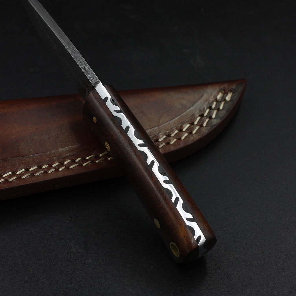 custom handmade damascus hunting knife Handle: Rosewood, Brass Lanyard Pipe - NB CUTLERY LTD