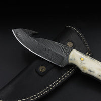 Damascus Hunting knife Handle: Bone, Brass Landyard Pipe - NB CUTLERY LTD
