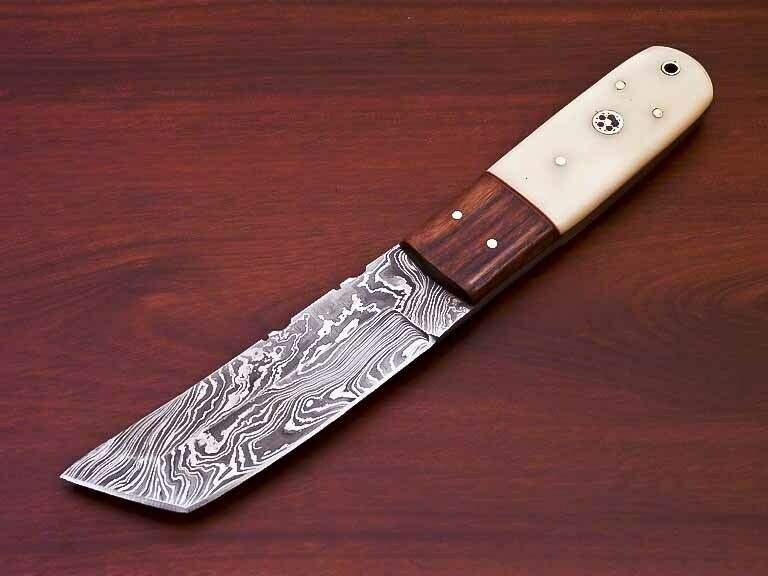 DAMASCUS STEEL FULL TANG KNIFE- CAMEL BONE & NATURAL WOOD