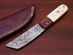 DAMASCUS STEEL FULL TANG KNIFE- CAMEL BONE & NATURAL WOOD