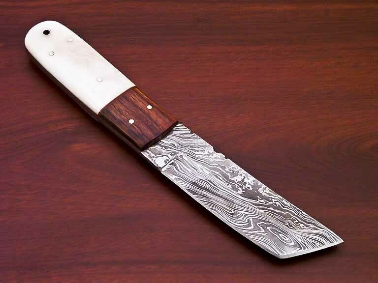 DAMASCUS STEEL FULL TANG KNIFE- CAMEL BONE & NATURAL WOOD