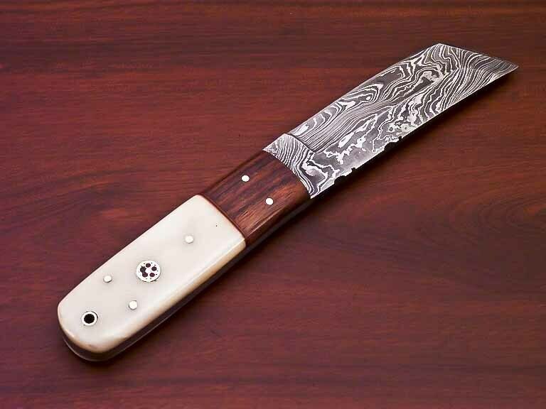 DAMASCUS STEEL FULL TANG KNIFE- CAMEL BONE & NATURAL WOOD