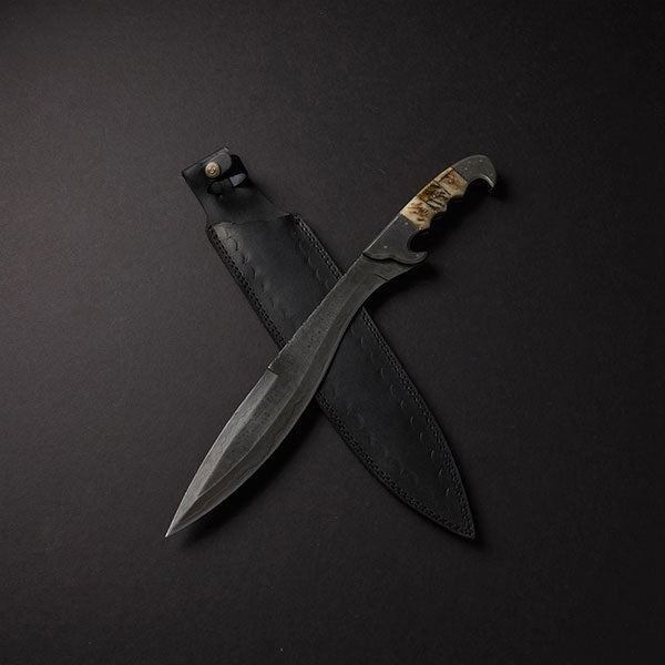 CUSTOM HANDMADE DAMASCUS STEEL HUNTING KNIFE WITH LEATHER SHEATH