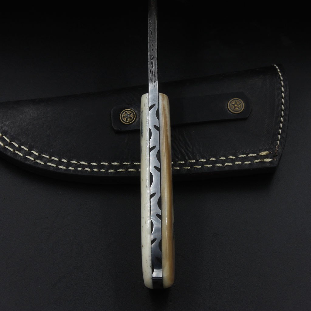 Damascus Hunting knife Handle: Bone, Brass Landyard Pipe - NB CUTLERY LTD