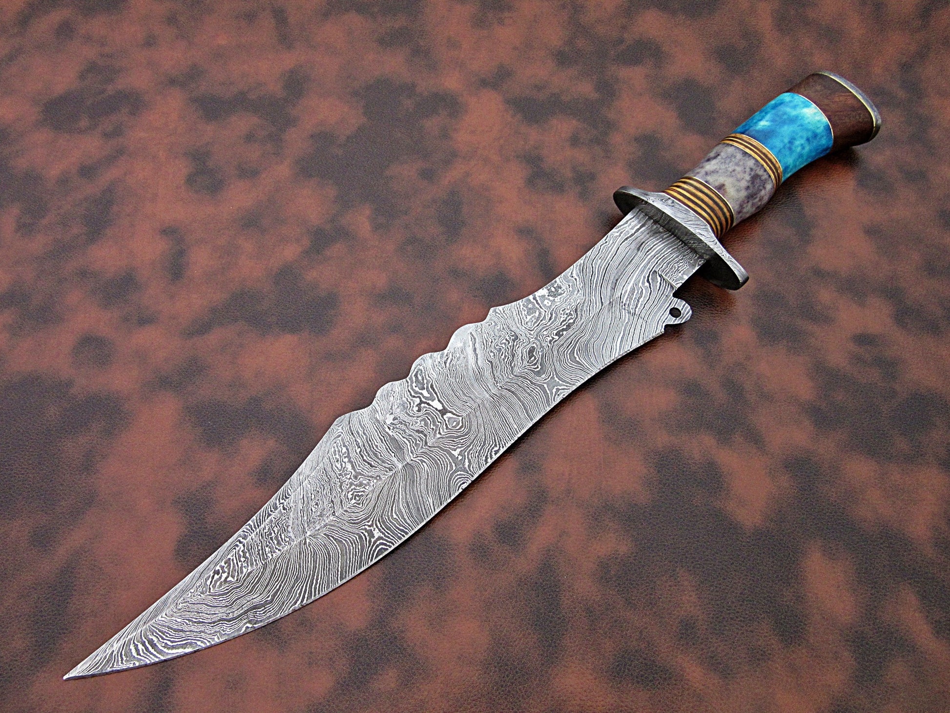 Damascus Handmade Damascus Bowie knife - NB CUTLERY LTD