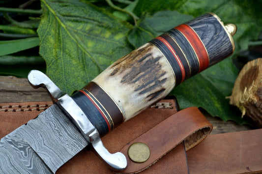 CUSTOM MADE HAND FORGED DAMASCUS STEEL HUNTING BIG FOOT BOWIE KNIFE