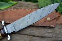 CUSTOM MADE HAND FORGED DAMASCUS STEEL HUNTING BIG FOOT BOWIE KNIFE