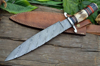 CUSTOM MADE HAND FORGED DAMASCUS STEEL HUNTING BIG FOOT BOWIE KNIFE