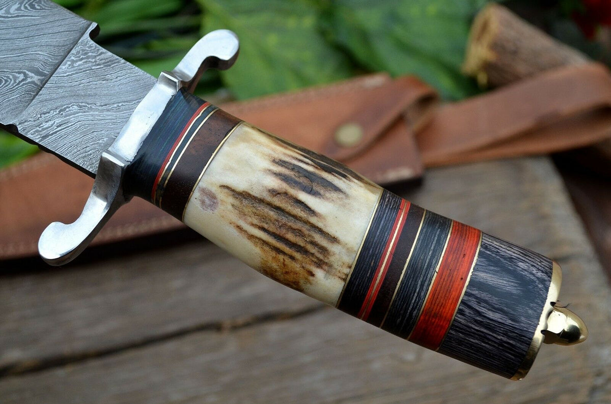 CUSTOM MADE HAND FORGED DAMASCUS STEEL HUNTING BIG FOOT BOWIE KNIFE