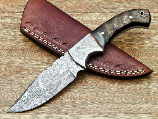 BEAUTIFUL CUSTOM HAND FORGED DAMASCUS STEEL HUNTING KNIFE "SHEEP HORN - NB CUTLERY LTD
