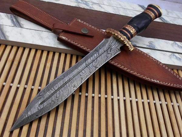 BEAUTIFUL CUSTOM HAND MADE DAMASCUS STEEL HUNTING DAGGER KNIFE - NB CUTLERY LTD