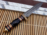 BEAUTIFUL CUSTOM HAND MADE DAMASCUS STEEL HUNTING DAGGER KNIFE - NB CUTLERY LTD