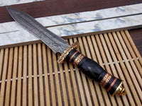BEAUTIFUL CUSTOM HAND MADE DAMASCUS STEEL HUNTING DAGGER KNIFE - NB CUTLERY LTD