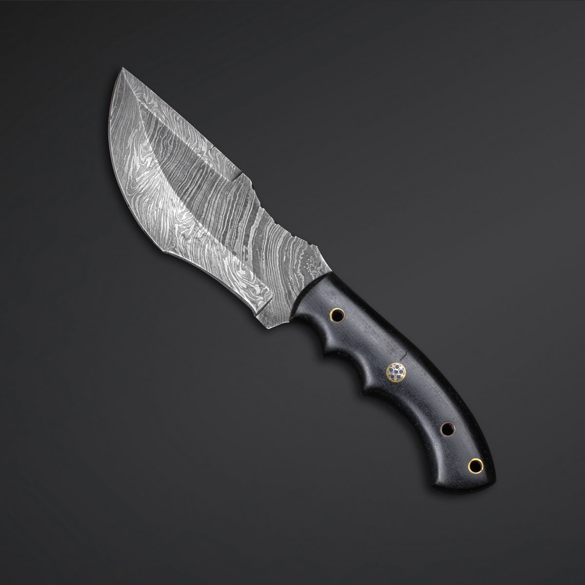 Black Micarta Damascus Tracker Knife with Leather Sheath