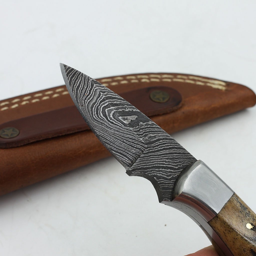 Custom handmade damascus steel 6 inches knife Handle: Stag Horn, Stainless Steel Bolster - NB CUTLERY LTD