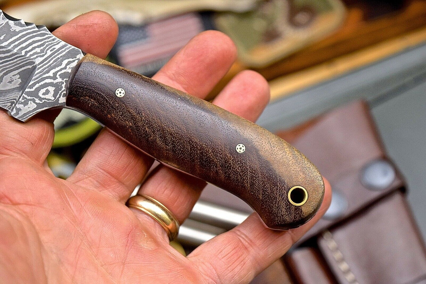 Custom Handmade Twist Damascus Tambootie Wood Small Hunting EDC Blade - NB CUTLERY LTD
