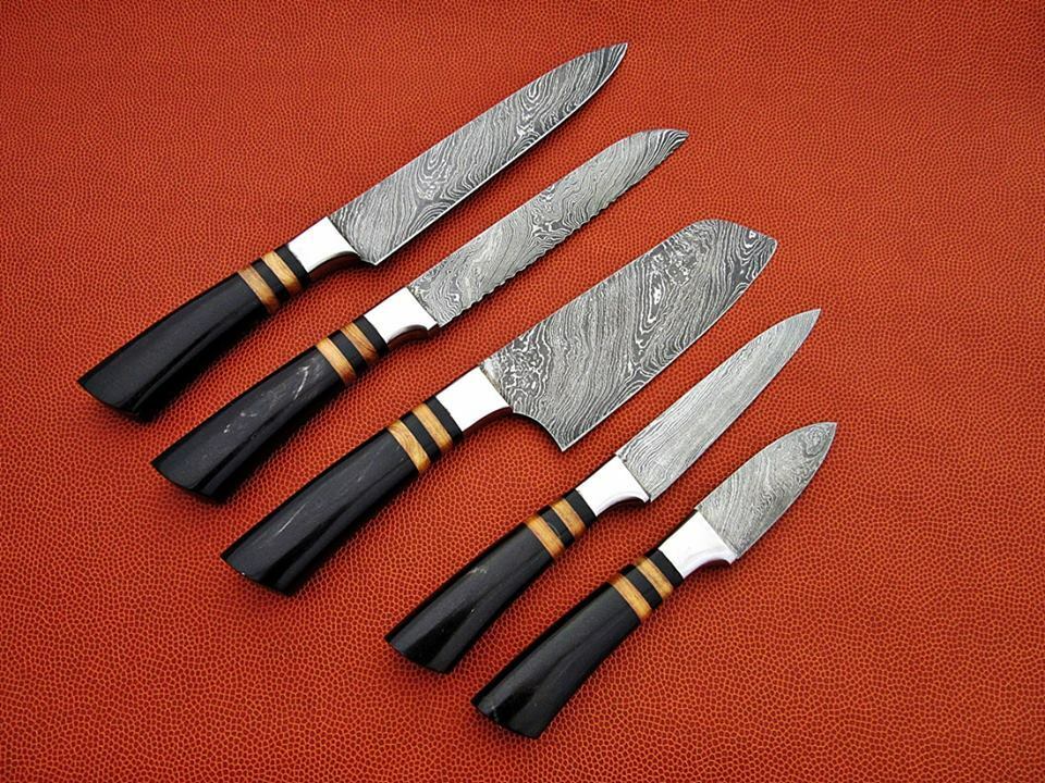 CUSTOM MADE DAMASCUS BLADE 5Pcs. CHEF/KITCHEN KNIVES SET - NB CUTLERY LTD