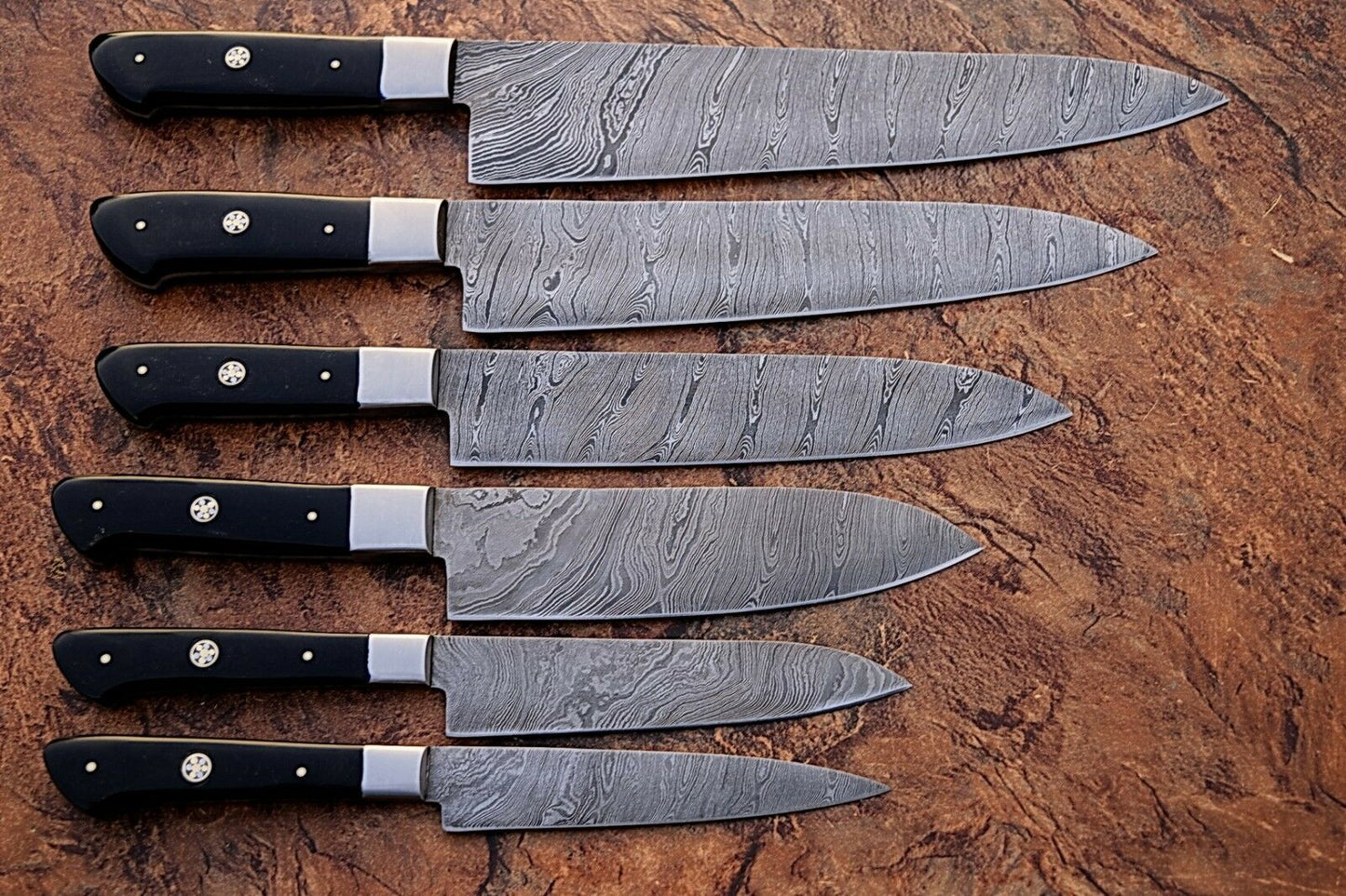 CUSTOM MADE DAMASCUS BLADE 6Pcs. CHEF/KITCHEN KNIVES SET - NB CUTLERY LTD