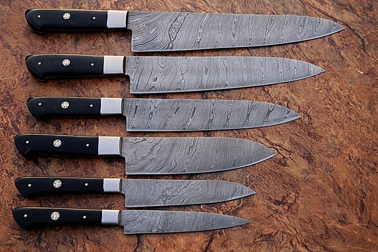 CUSTOM MADE DAMASCUS BLADE 6Pcs. CHEF/KITCHEN KNIVES SET - NB CUTLERY LTD
