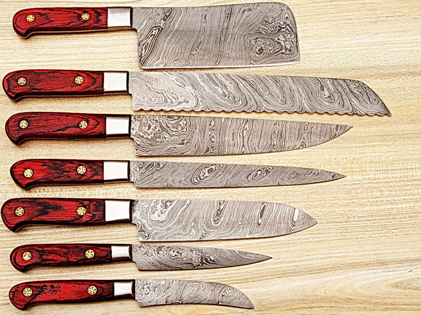 CUSTOM MADE DAMASCUS BLADE 7Pcs. CHEF/KITCHEN KNIVES SET - NB CUTLERY LTD