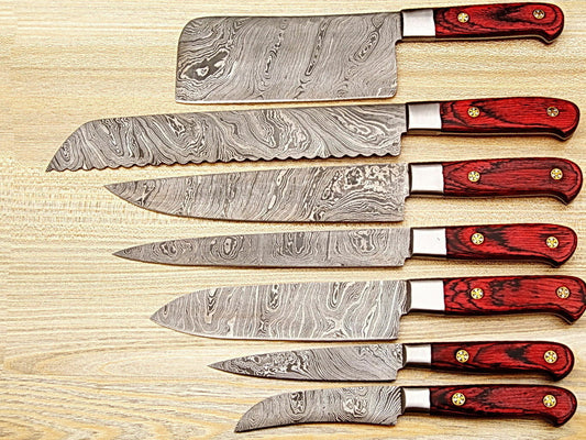 CUSTOM MADE DAMASCUS BLADE 7Pcs. CHEF/KITCHEN KNIVES SET - NB CUTLERY LTD