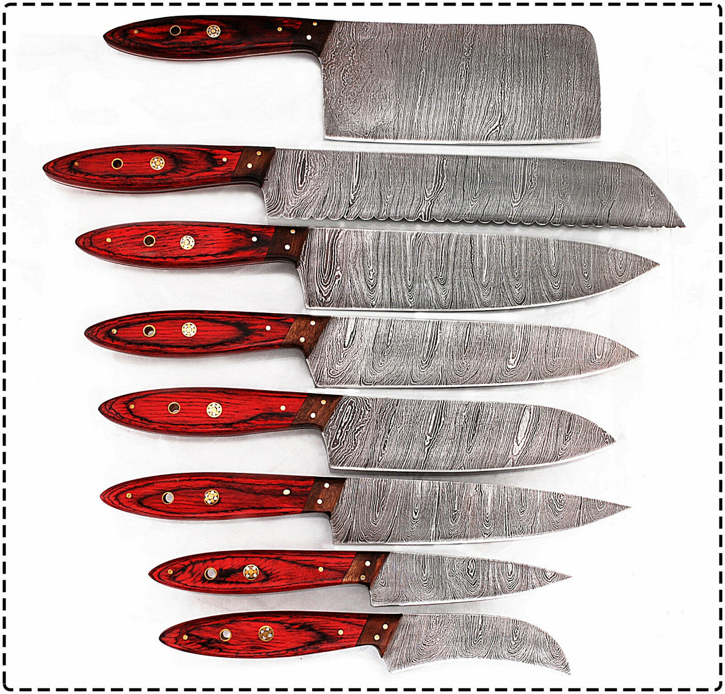 CUSTOM MADE DAMASCUS BLADE 8 Pc's. KITCHEN/CHEF KNIVES SET - NB CUTLERY LTD