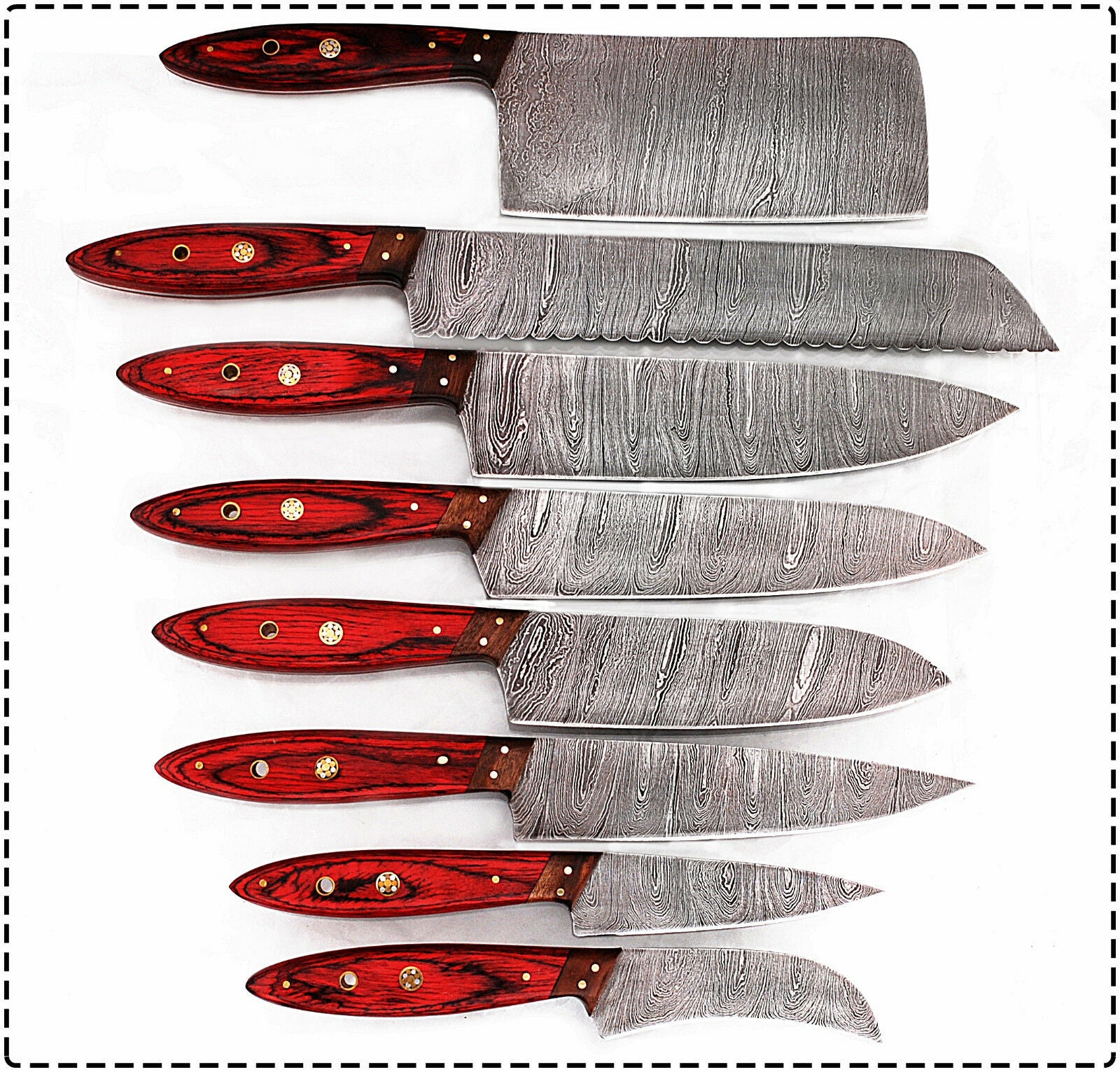 CUSTOM MADE DAMASCUS BLADE 8 Pc's. KITCHEN/CHEF KNIVES SET - NB CUTLERY LTD