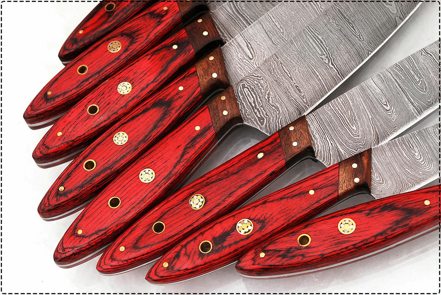 CUSTOM MADE DAMASCUS BLADE 8 Pc's. KITCHEN/CHEF KNIVES SET - NB CUTLERY LTD