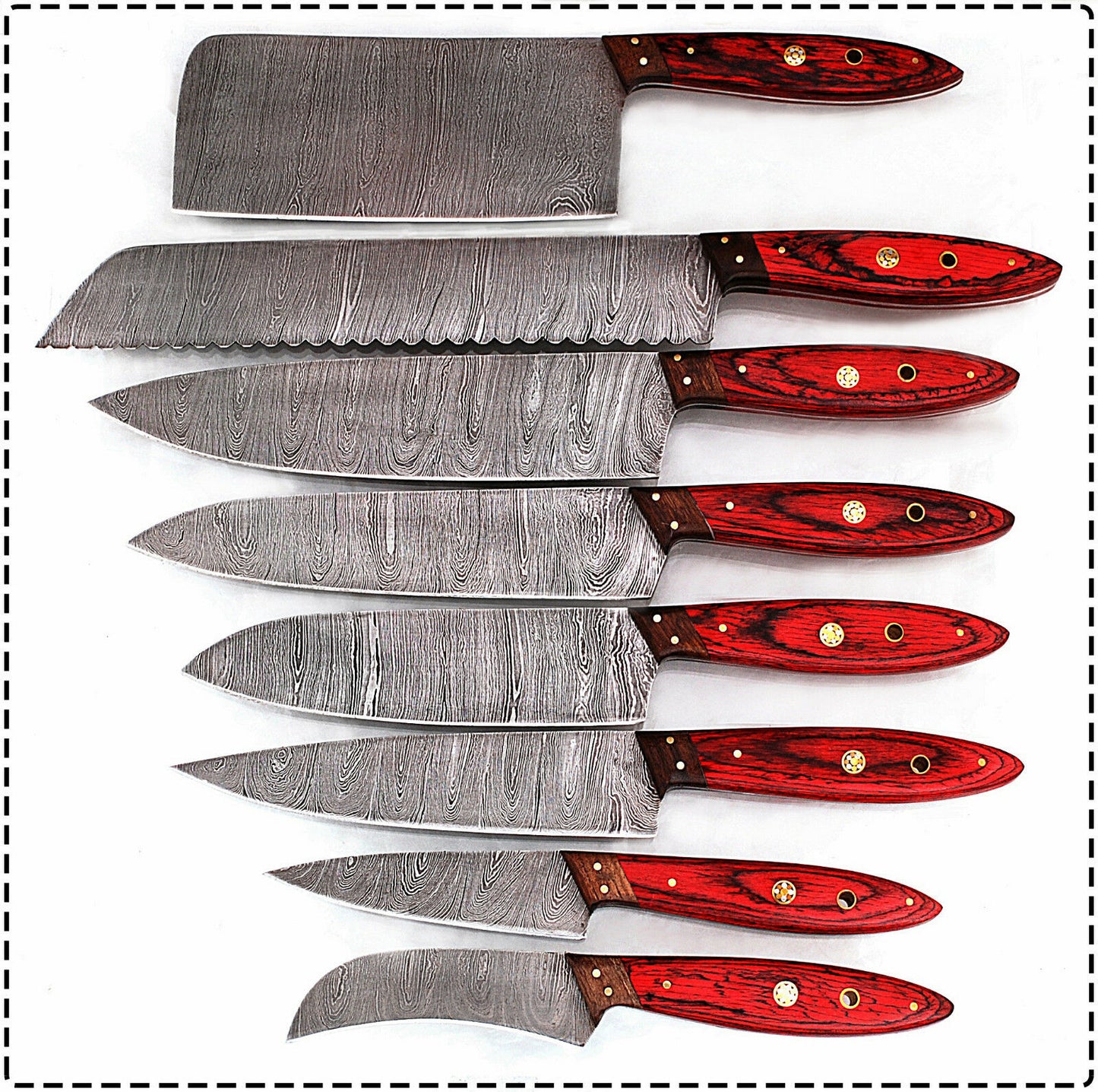 CUSTOM MADE DAMASCUS BLADE 8 Pc's. KITCHEN/CHEF KNIVES SET - NB CUTLERY LTD