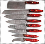 CUSTOM MADE DAMASCUS BLADE 8 Pc's. KITCHEN/CHEF KNIVES SET - NB CUTLERY LTD