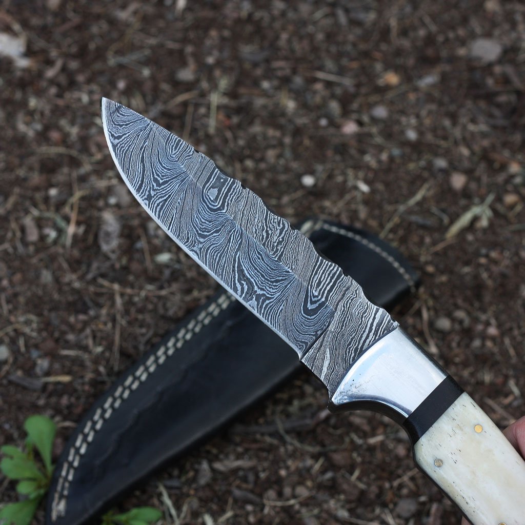 custom handmade damascus steel knife Handle: Bone, Stainless Steel Bolster - NB CUTLERY LTD
