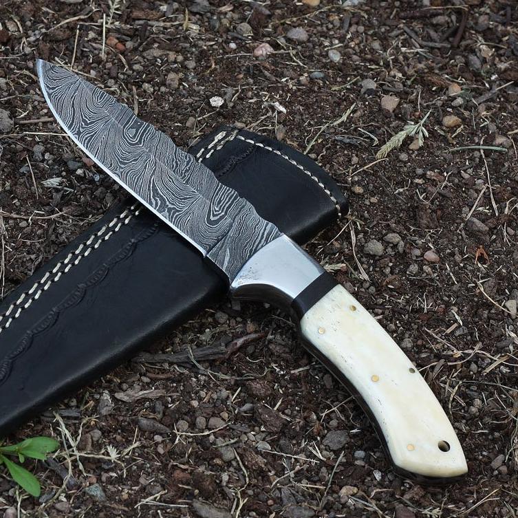 custom handmade damascus steel knife Handle: Bone, Stainless Steel Bolster - NB CUTLERY LTD