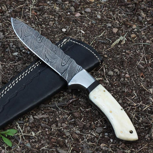 custom handmade damascus steel knife Handle: Bone, Stainless Steel Bolster - NB CUTLERY LTD