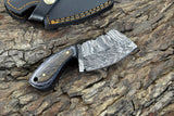 Custom Damascus Steel Mini Cleaver Hunting Knife Handle Hardwood With Leather Sheath Compact hunting skinner Tactical hunting skinner