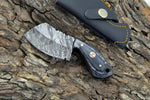 Custom Damascus Steel Mini Cleaver Hunting Knife Handle Hardwood With Leather Sheath Compact hunting skinner Tactical hunting skinner