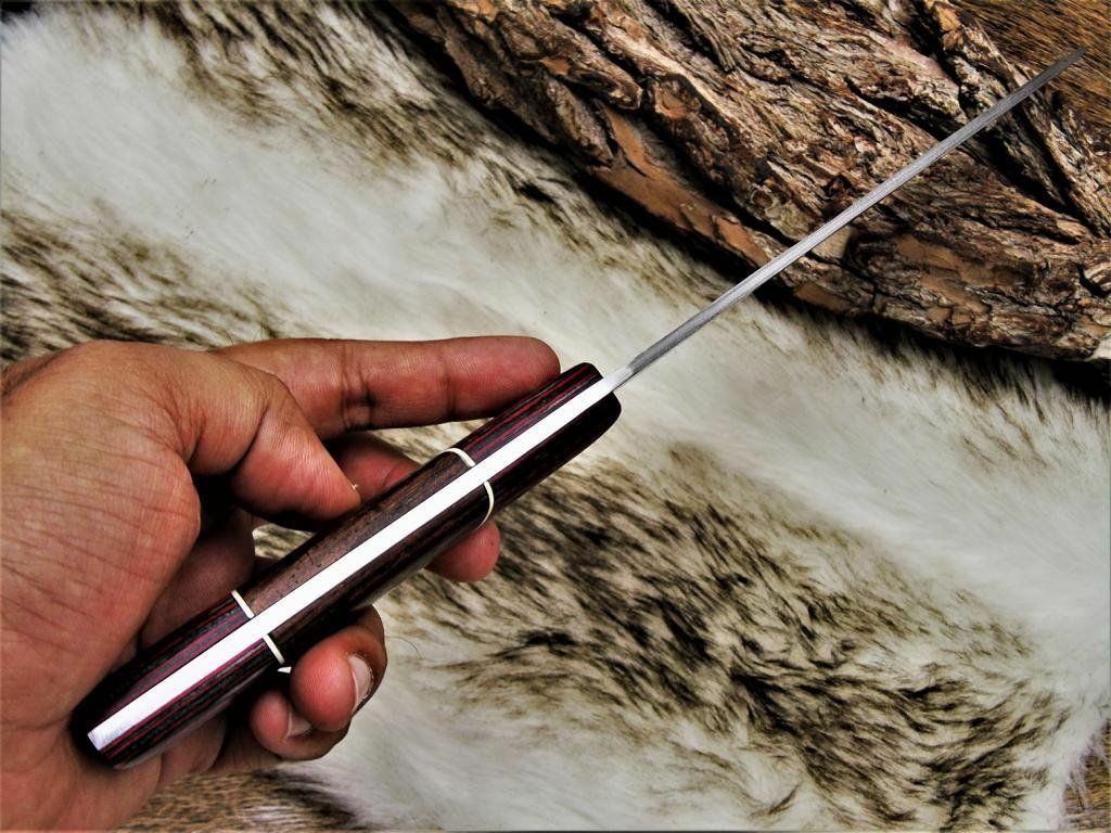 Custom Damascus steel BLADE KITCHEN KNIFE/CHEF KNIFE PAKKA & ROSE WOOD handle - NB CUTLERY LTD