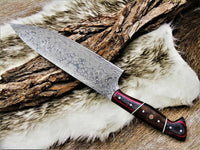 Custom Damascus steel BLADE KITCHEN KNIFE/CHEF KNIFE PAKKA & ROSE WOOD handle - NB CUTLERY LTD