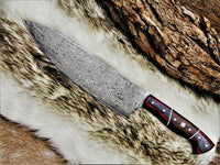 Custom Damascus steel BLADE KITCHEN KNIFE/CHEF KNIFE PAKKA & ROSE WOOD handle - NB CUTLERY LTD