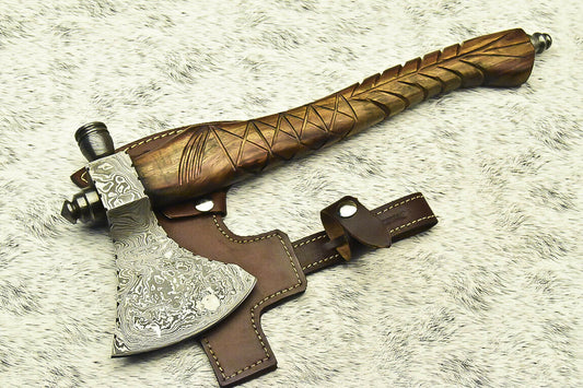 CUSTOM HAND FORGED DAMASCUS STEEL BLADE  | HATCHET| AXE - NB CUTLERY LTD