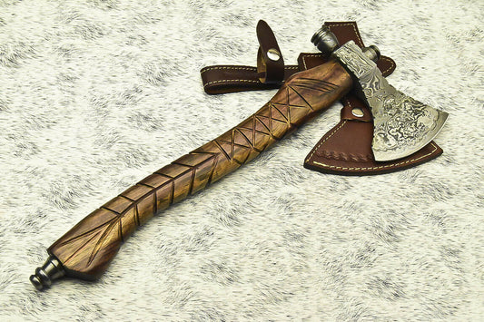 CUSTOM HAND FORGED DAMASCUS STEEL BLADE  | HATCHET| AXE - NB CUTLERY LTD
