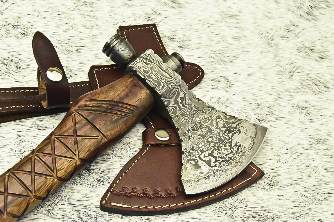 CUSTOM HAND FORGED DAMASCUS STEEL BLADE  | HATCHET| AXE - NB CUTLERY LTD