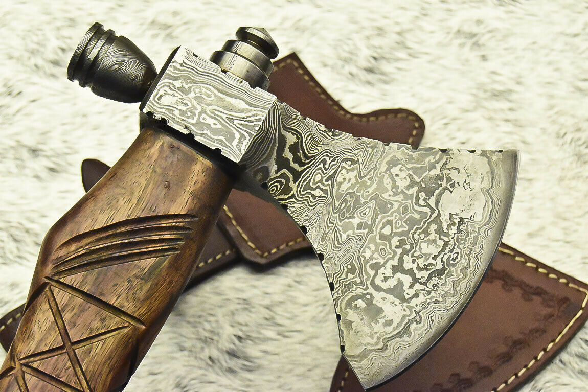CUSTOM HAND FORGED DAMASCUS STEEL BLADE  | HATCHET| AXE - NB CUTLERY LTD
