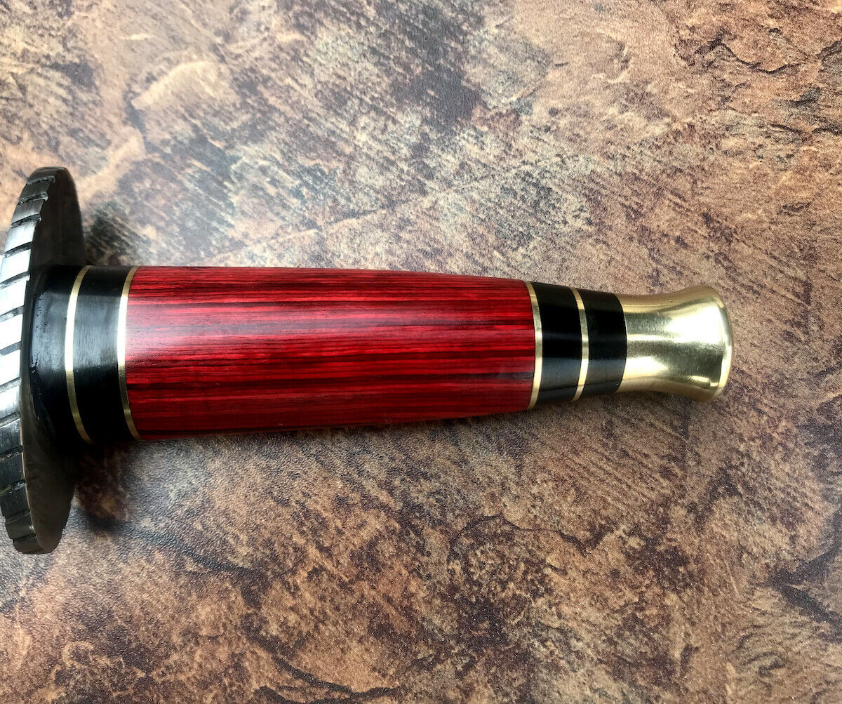 CUSTOM HAND FORGED DAMASCUS STEEL HUNTING - RED WOOD & BRASS-